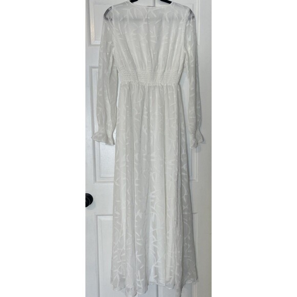 Baltic Born Maxi Dress Small Bridget White Texture Slit Flow Defined Waist Sheer - Picture 7 of 11